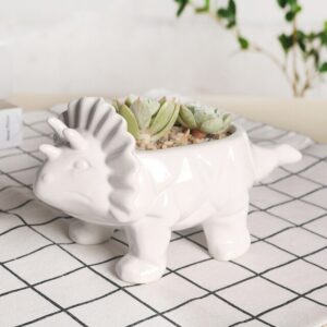 Ceramic Animal Flower Pot Cartoon Dinosaur Succulent Plant Flowerpot, White