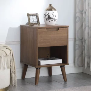 Modern 1 Drawer Bedroom Nightstand, Brown Walnut