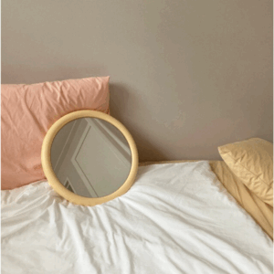 Nordic Style Round Makeup Mirror Vintage Natural Wood Frame Desktop Dressing Make Up Mirror