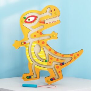 Kid Montessori Wooden Magnetic Animal Maze Puzzle Dinosaur Walking Beads Labyrinth Toy